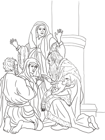 Simeon And Anna Recognize The Lord In Jesus Coloring Page